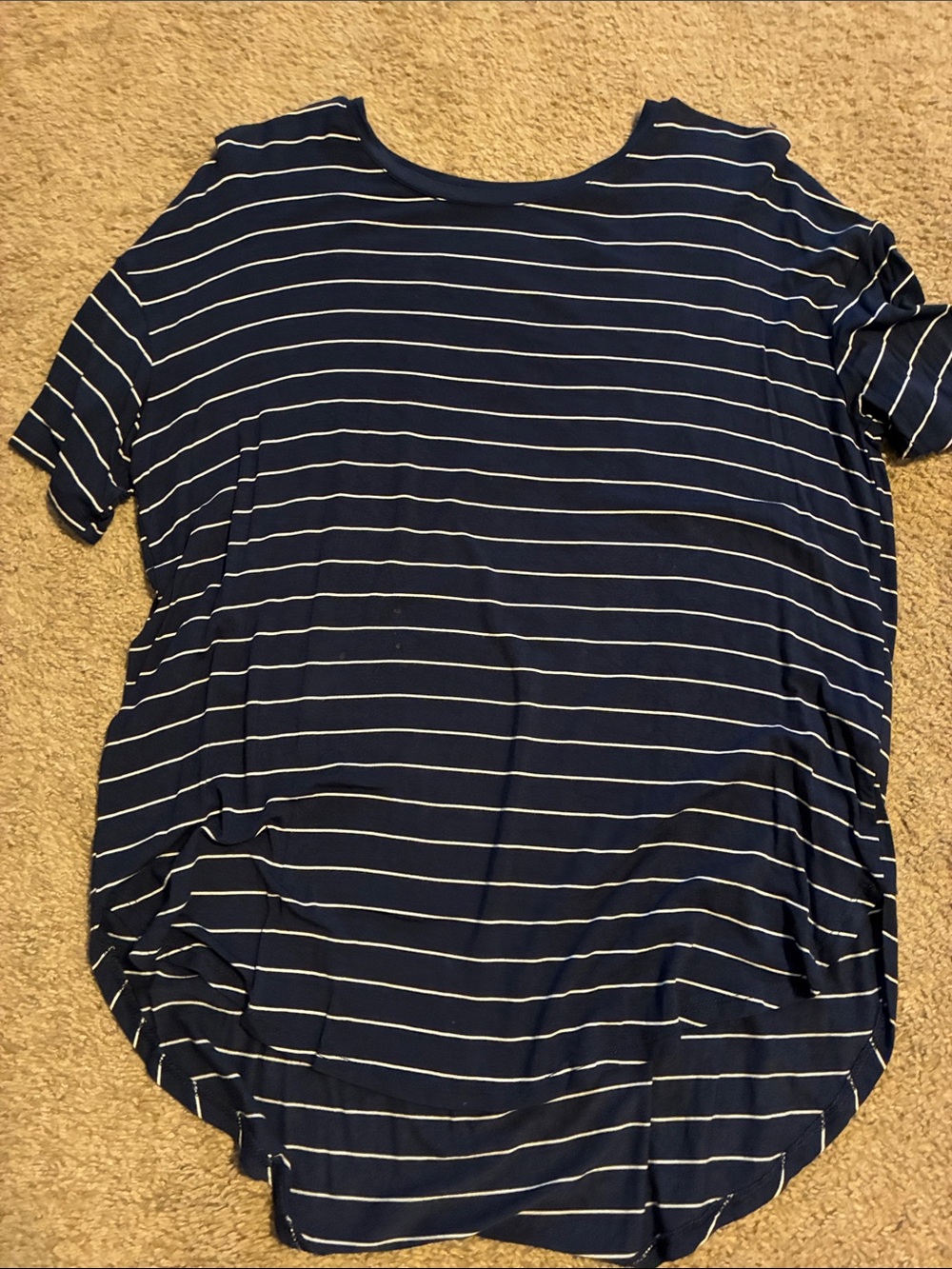 Time and Tru Navy and White Striped Short Sleeve Tee